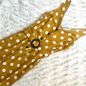 LAST CHANCE: NWT Monteau Mustard Yellow Linen Polka Dot Wide Leg Jumpsuit